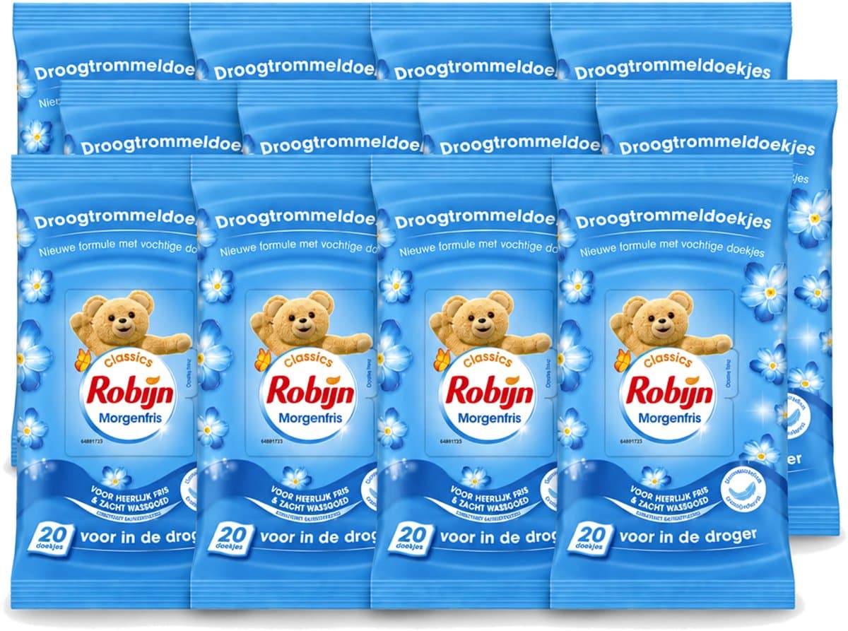 12 x Robijn – Droogtrommeldoekjes – Morgenfris - 20 Doekjes - Voordeelverpakking - 12 stuks — afbeelding 1