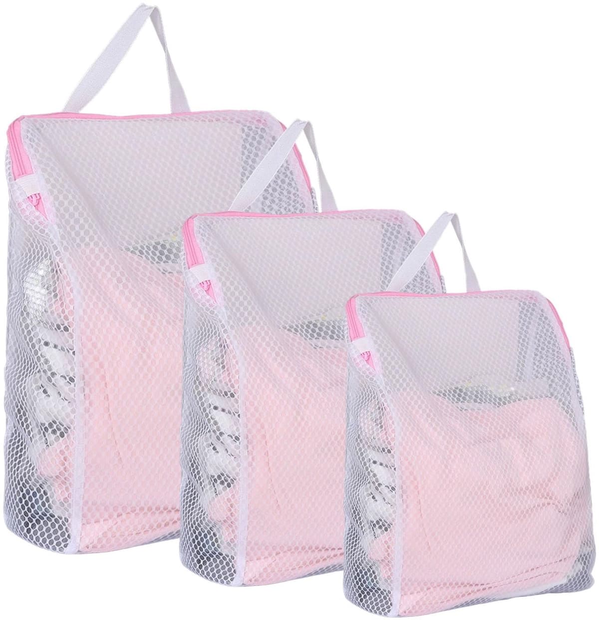 Waszakken - Set van 3 stuks - Met handgrepen en ritssluiting - Voor wasmachine en reizen - Roze en blauw — afbeelding 1