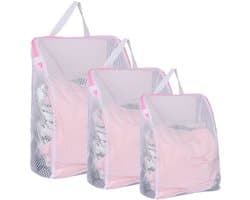 Waszakken - Set van 3 stuks - Met handgrepen en ritssluiting - Voor wasmachine en reizen - Roze en blauw