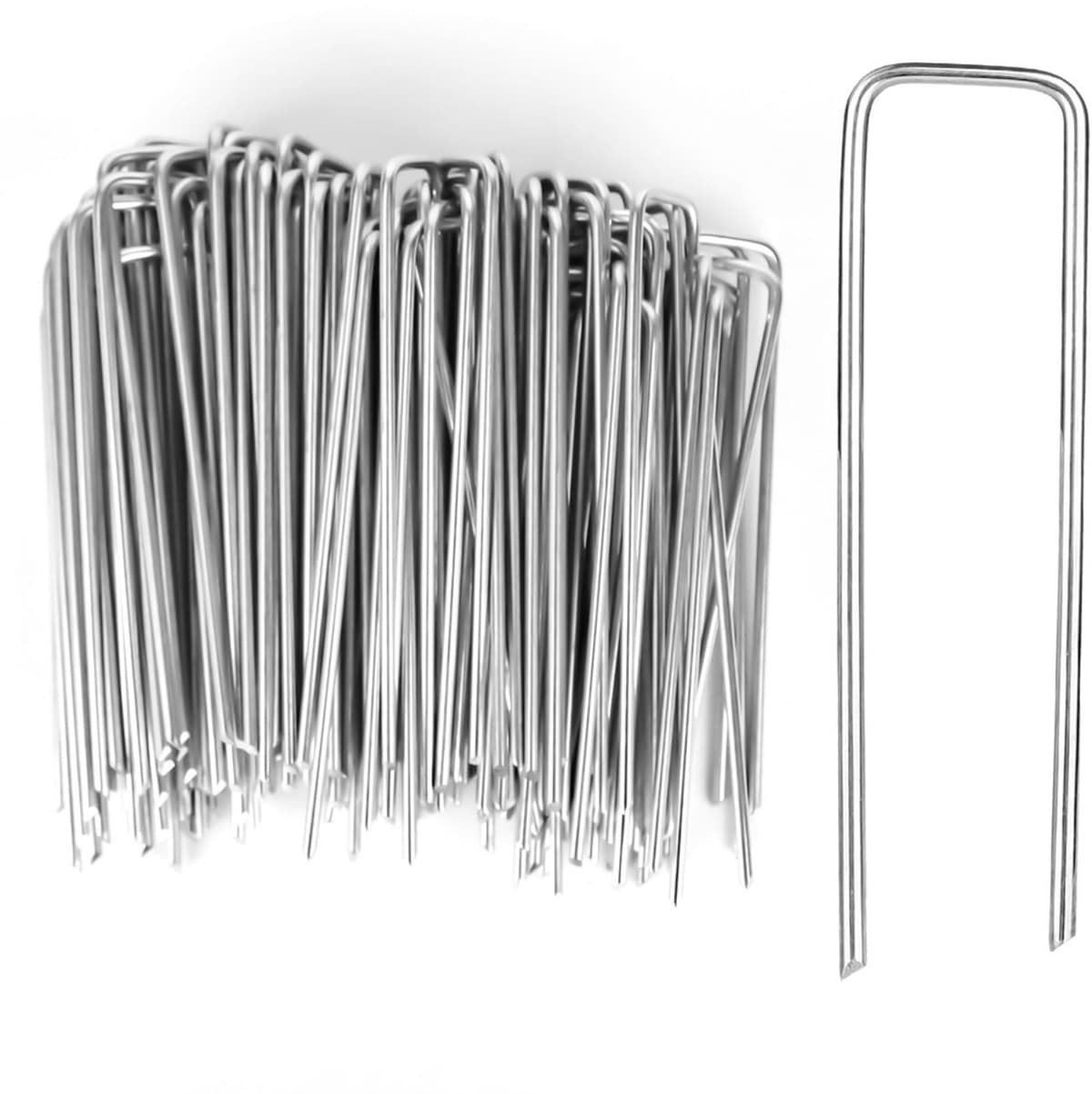 Tuingrondankers, 100 stuks, 100 x 20 x 2,5 mm, verzinkte stalen klemmen, grondankers, haringen, U-vormige grondnagels, professionele grondanker, zware tuinnagels, stalen palen voor onkruidfolie — afbeelding 1