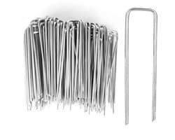 Tuingrondankers, 100 stuks, 100 x 20 x 2,5 mm, verzinkte stalen klemmen, grondankers, haringen, U-vormige grondnagels, professionele grondanker, zware tuinnagels, stalen palen voor onkruidfolie