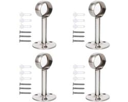 Allecto Premium - 4 stuks Roestvrijstalen Garderobe Buisflens Stanghouder Steun met Schroef en Uitbreidingstube voor Droogrek Garderobe Keukenkast (22mm Zilver)