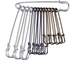 Veiligheidsspelden Set - 12 Stuks Roestvrij Staal, Extra Breed, Harde Clips - 3 Kleuren