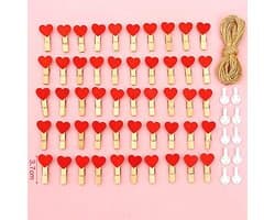 Mini Houten Wasknijpers Set - 50 Decoratieve Klemmen met 10 Meter Jute Koord voor Foto's en Creatief Handwerk