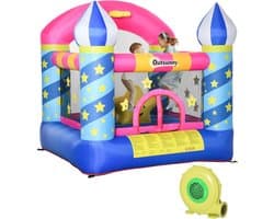 Opblaasbaar Springkasteel met Glijbaan voor Kinderen | Speelkasteel voor 2 Personen | Veilig en Snelle Opblaasfunctie | Geschikt voor 3-12 Jaar