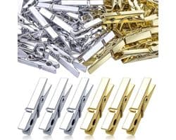 Mini Plastic Clips - Kleine Knijpers - Foto's Ophangen - Duurzaam Kunststof - 100 Stuks - Goud en Zilver