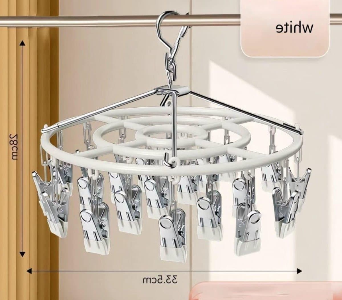 Droogrek voor Kleding met 24 Clips, Rotatable en Winddicht, Ideaal voor Sokken en Ondergoed, Wit — afbeelding 1