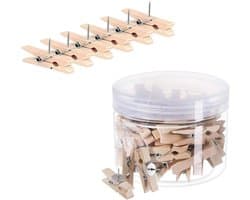 Houten Clips - Klemmen Prikkers - Foto's Ophangen - Met Metalen Pin - 20 Stuks - Houtkleur