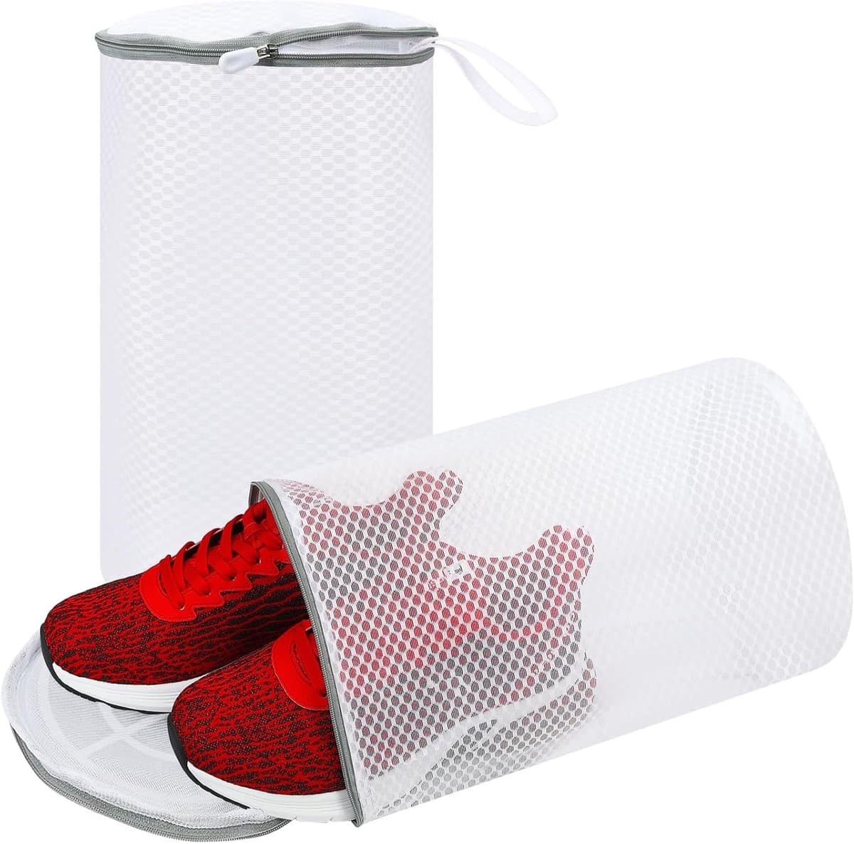 Schoenwaszakken 2-Pack met Honingraatnet voor Sport- en Hardloopschoenen, Sokken en Speelgoed, Witte Cilindrische Waszakken — afbeelding 1