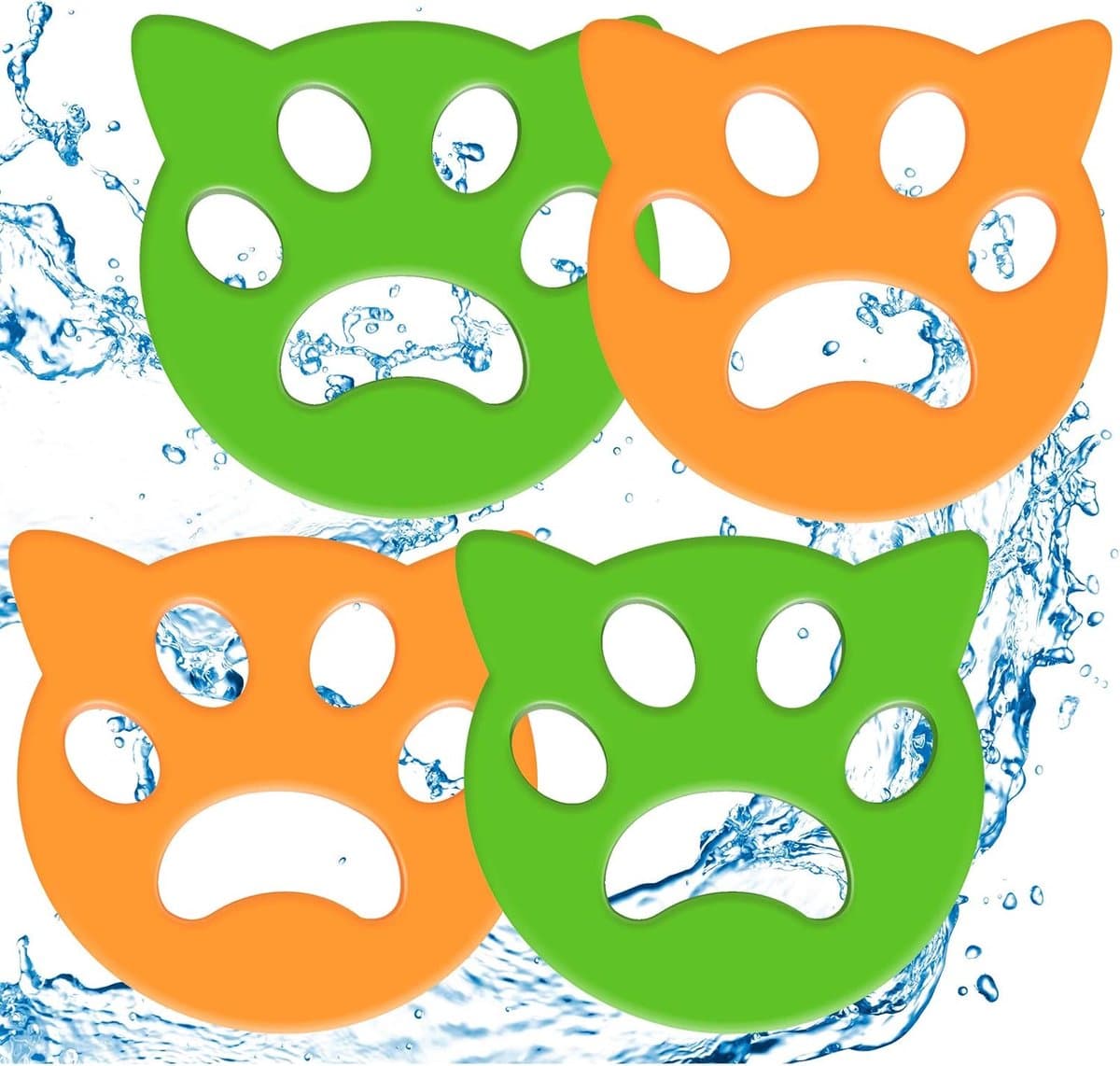 Oneay Huisdierhaarverwijderaar voor de was, 4 stuks, wasmiddel, pluizenverwijderaar voor de wasmachine, herbruikbaar - Huisdierhaarverwijderaar voor de was, beddengoed en kleding (Groen/Oranje) — afbeelding 1