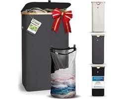 Wasmand met Deksel 100 Liter - Opvouwbare Wasbare Waszak - Multifunctionele Opbergdoos voor Vuil Textiel - Grijs