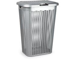 Plasticforte Wasmand Ventilation - met deksel - zilver - kunststof - 51 liter - 43 x 35 x 61 cm - Badkamer - Wasgoed - Nieuw design - Zeer stevig