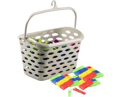 Plasticforte Wasknijpers ophang mandje/bakje - beige - met 72x plastic knijpers