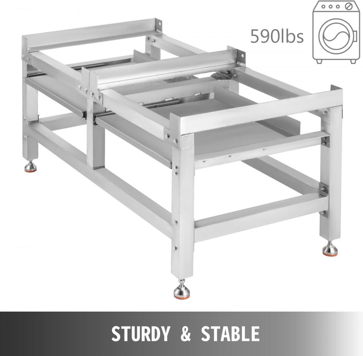 Wasmachineverhoging 268 kg, Wasmachine Verhoger Voetstuk 122 x 66 x 56 cm, Wasmachine Basisstandaard met 2 Plank, Wasmachine Basis Aluminiumlegering en Roestvrij Staal, Onderstel Voor Wasmachine — afbeelding 1