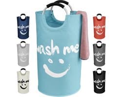 Opvouwbare wasmanden, wasmand met aluminium handvat, grote wasverzamelaar, rijst waszak, waszak, rechts op opbergzakken voor binnen in gebouwen, 43 x 43 x 79 cm, blauw, 115 l