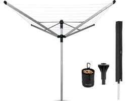 Brabantia Lift-o-Matic Advance Droogmolen - met Kunststof Betonanker, Beschermhoes en Wasknijpertasje - 50 m - Metallic Grey