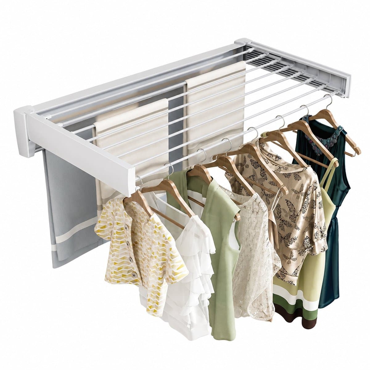 Adelair wasrek wand - Droogrek hangend - wanddroogrek inklapbaar - Uitschuifbaar - 8 stangen - 100cm breed - wit — afbeelding 1