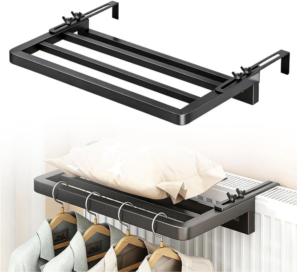 DYVNS® Wasrek Hangend Trapgat - Droogrek Ophangbaar - Voor Radiator, Deur, Balkon - Ruimtebesparend - Zwart — afbeelding 1
