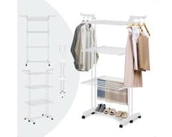 BAUER & MEYER® - Droogtoren met wieltjes - Inklapbaar poten - Incl. 20 wasknijpers - Wastoren - 173 x 75 x 63 cm - Wit