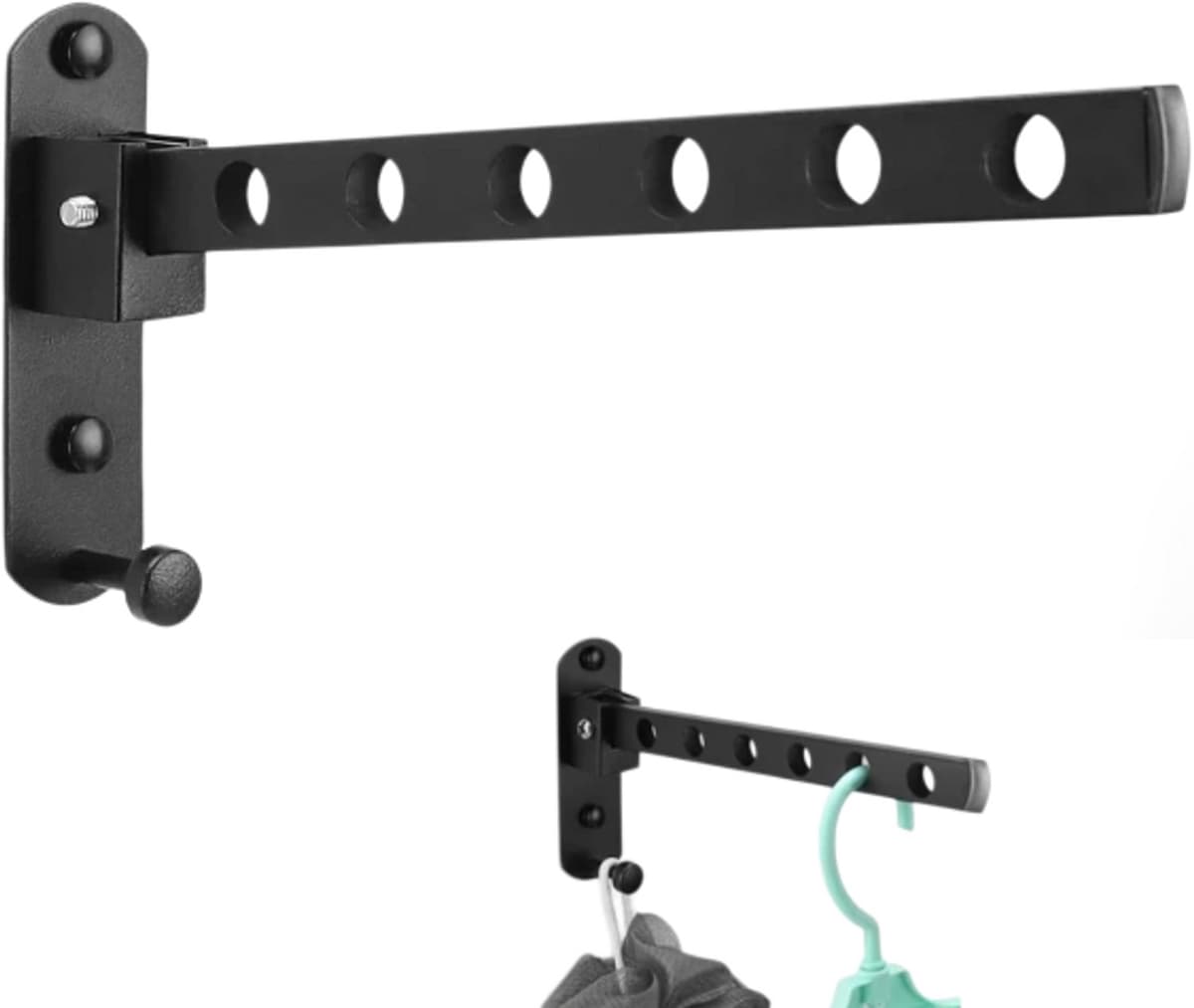 1 Stuk – Opvouwbare wandkledinghanger – Wanddroogrek – Inklapbare hanger – Ruimtebesparende hanger – Zwart – 6 gaten – 25 cm – Geschikt voor binnen en buiten – Ideaal voor badkamers, slaapkamers, hotels en balkons — afbeelding 1