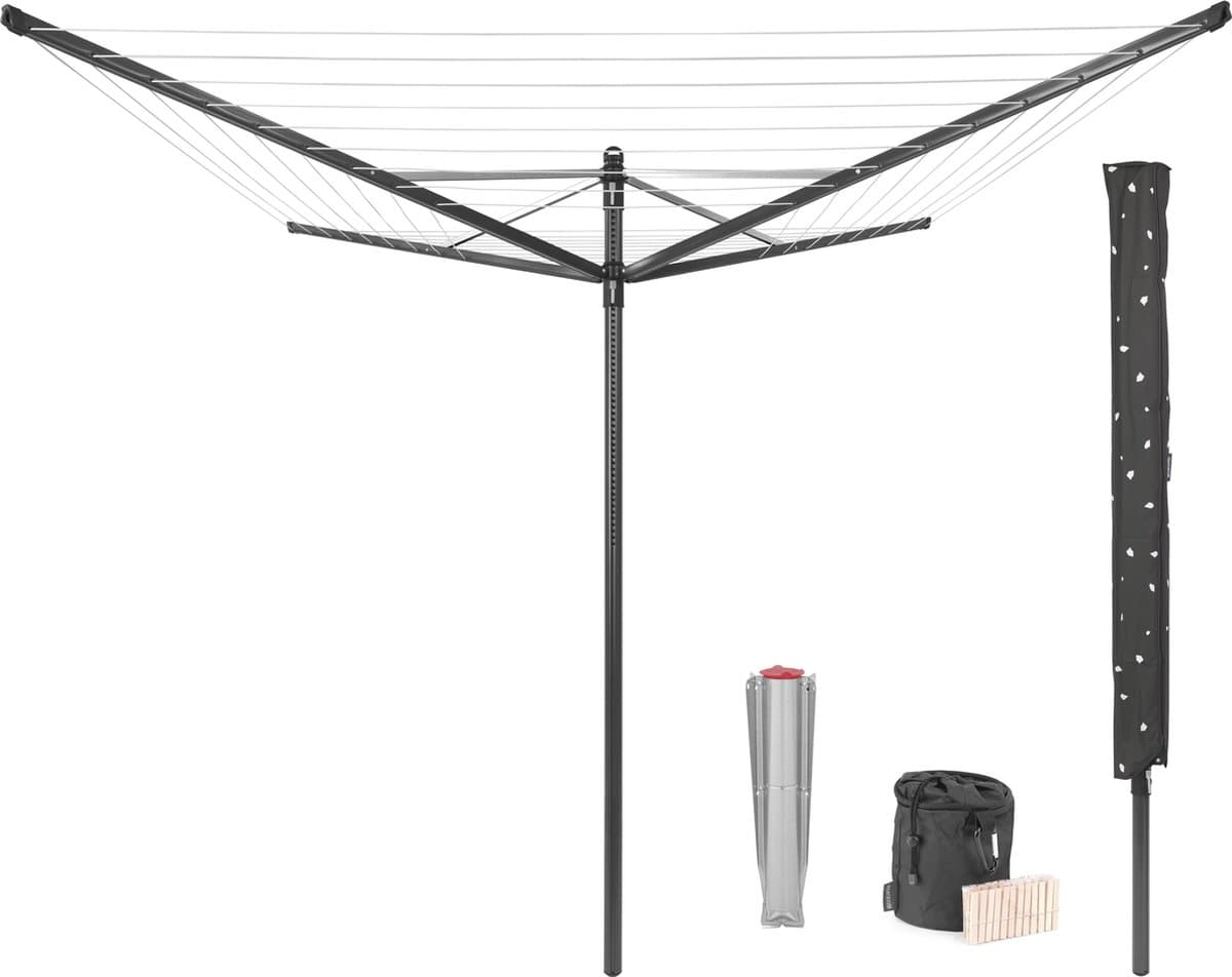 Brabantia Lift-O-Matic Droogmolen - met Metalen Grondanker, Beschermhoes, Wasknijpertasje en Wasknijpers - 50 m - Anthracite — afbeelding 1