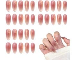 1 set, valse nageltips, vierkante gladde kunstnagels, kort nageldesign, nude tot donkere wijnverloop, voor dagelijkse stijl en speciale gelegenheden, 1 cm, roze goud