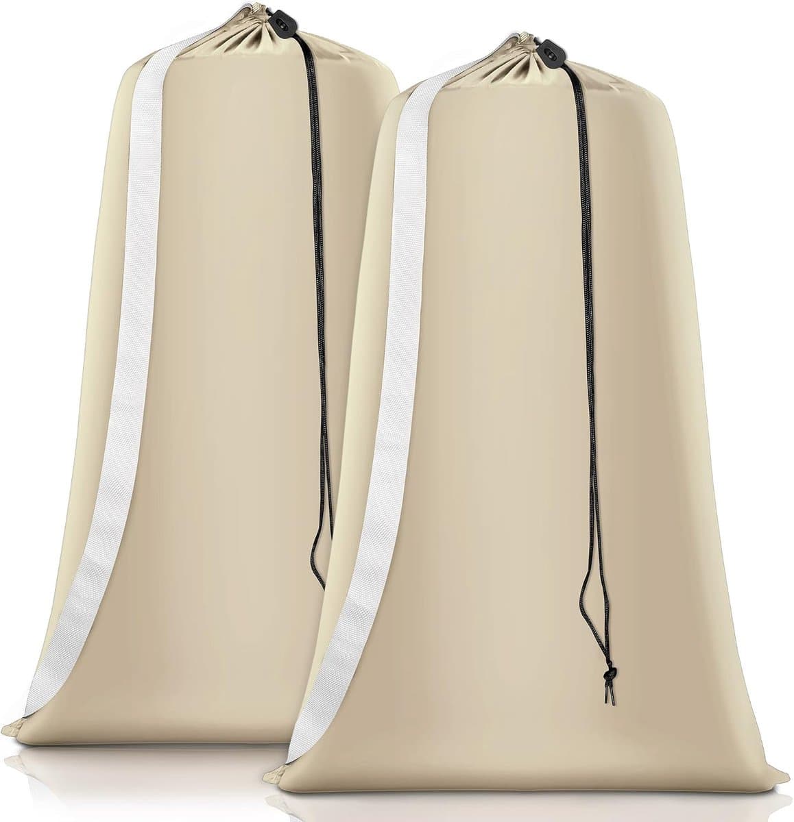 Heavy Duty Waszak - 2 stuks - nylon waszakken - met trekkoord - grote organizer voor vuile was - reistas - Waszak - Stevige waszak - Reiswaszak - Waszak groot - Waszak Wasmachine - Beschermende waszak voor kleding - met riemen - 70*100 cm - beige — afbeelding 1
