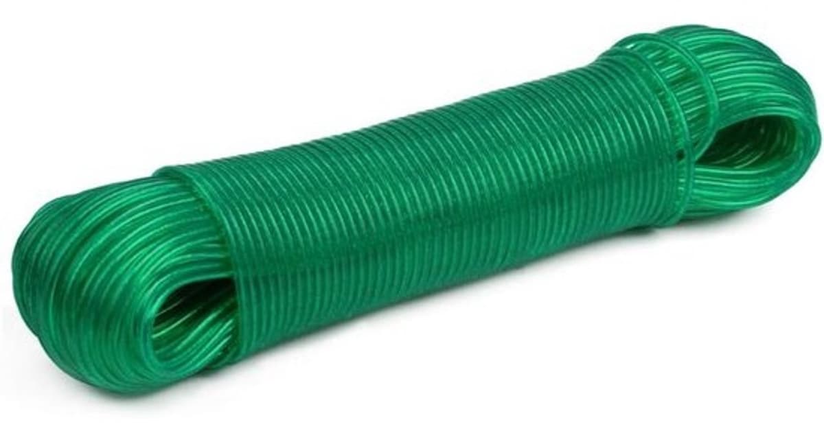 Waslijn voor buiten – Kunststof gecoate stalen kabel, 50 m, groen — afbeelding 1