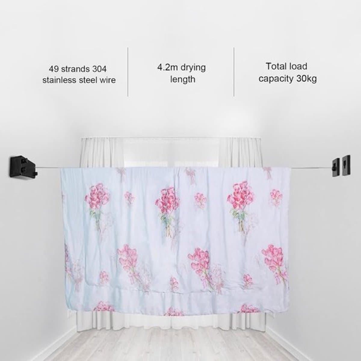 Dailygoods- Waslijn Uittrekbaar 4,2 m - Wanddroogrek - Verstelbaar - Roestvrij — afbeelding 1