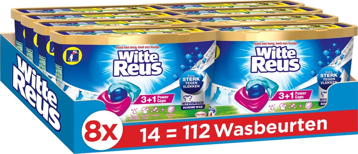 Witte Reus Power Caps Wascapsules - Wasmiddel Capsules - Voordeelverpakking - 8 x 14 wasbeurten — afbeelding 1