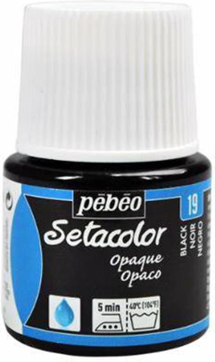 Pébéo Setacolor Zwarte Textielverf - 45ml textielverf voor donkere en lichte stoffen — afbeelding 1