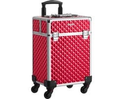 Cosmetica trolley met uitschuifbare compartimenten en 4 universele wielen in zwart JHZ013B01
