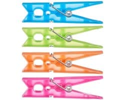 Wasknijpers - 24x stuks - kleurenmix fel - kunststof - groot formaat van 8 cm