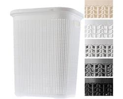 Wasmand, 50L, multifunctionele wasmand met deksel - lichte wasverzamelaar, wassorteerder van kunststof, voor badkamer, vuile kleding, speelgoed, wasmand - Wit KADAX — afbeelding 1