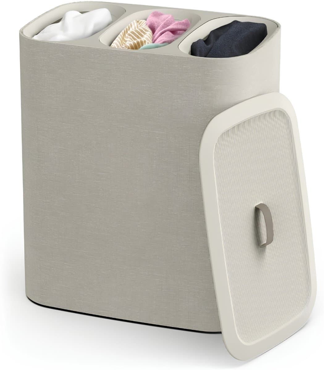 SP® Wasmand - 3L - Wasmand Met Deksel - Wassorteerder - Beige - 40cm x 60cm x 71cm — afbeelding 1