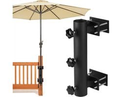 Parasolhouder voor balkon - Zwart - Verstelbare klembevestiging en schroefmontage - Duurzame buitenhouder voor parasols met 3-4,5 cm diameter