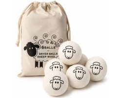 Drogerballen - 6 Stuks - Herbruikbare Wasdrogerballen - 100% Schapenwol - 7 cm - Minder klitten en kreukels - Met Opbergzak - Wit