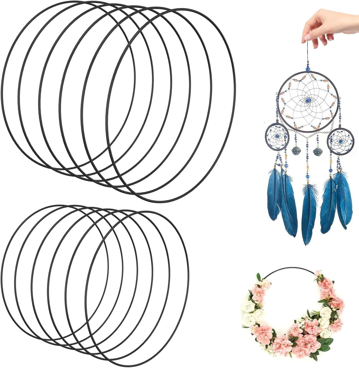Ringen voor Handwerken - Set van 12 DIY Dromenvanger Ringen van 10 cm en 15 cm - Hoge Kwaliteit Roestbestendig Metaal voor Creatieve Projecten, Versieringen en Geschenken — afbeelding 1