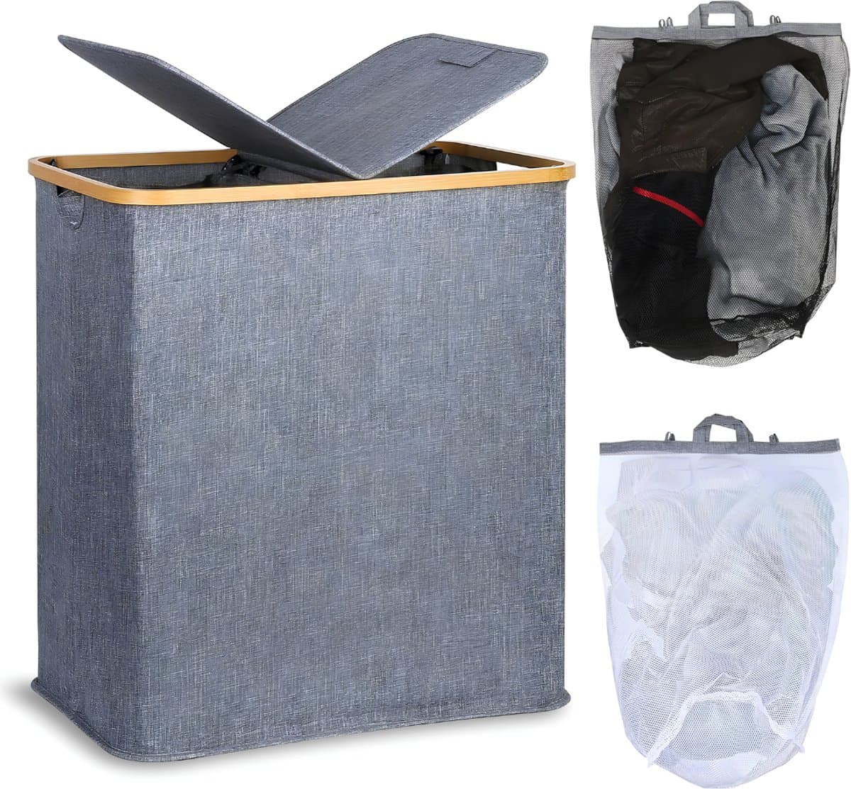 Lìon® Wasmand - 140L - Wasmanden - Wasmand 2 Vakken - Grijs - 44cm x 33cm x 4cm — afbeelding 1