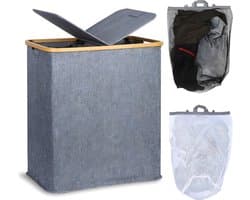 Lìon® Wasmand - 140L - Wasmanden - Wasmand 2 Vakken - Grijs - 44cm x 33cm x 4cm