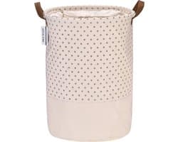 Team rasterpatroon wasmand van canvas-stof, opvouwbare opbergcontainer met PU-lederen handgrepen en koordsluiting, 45 x 35 cm, waterdichte binnenlaag, grijs