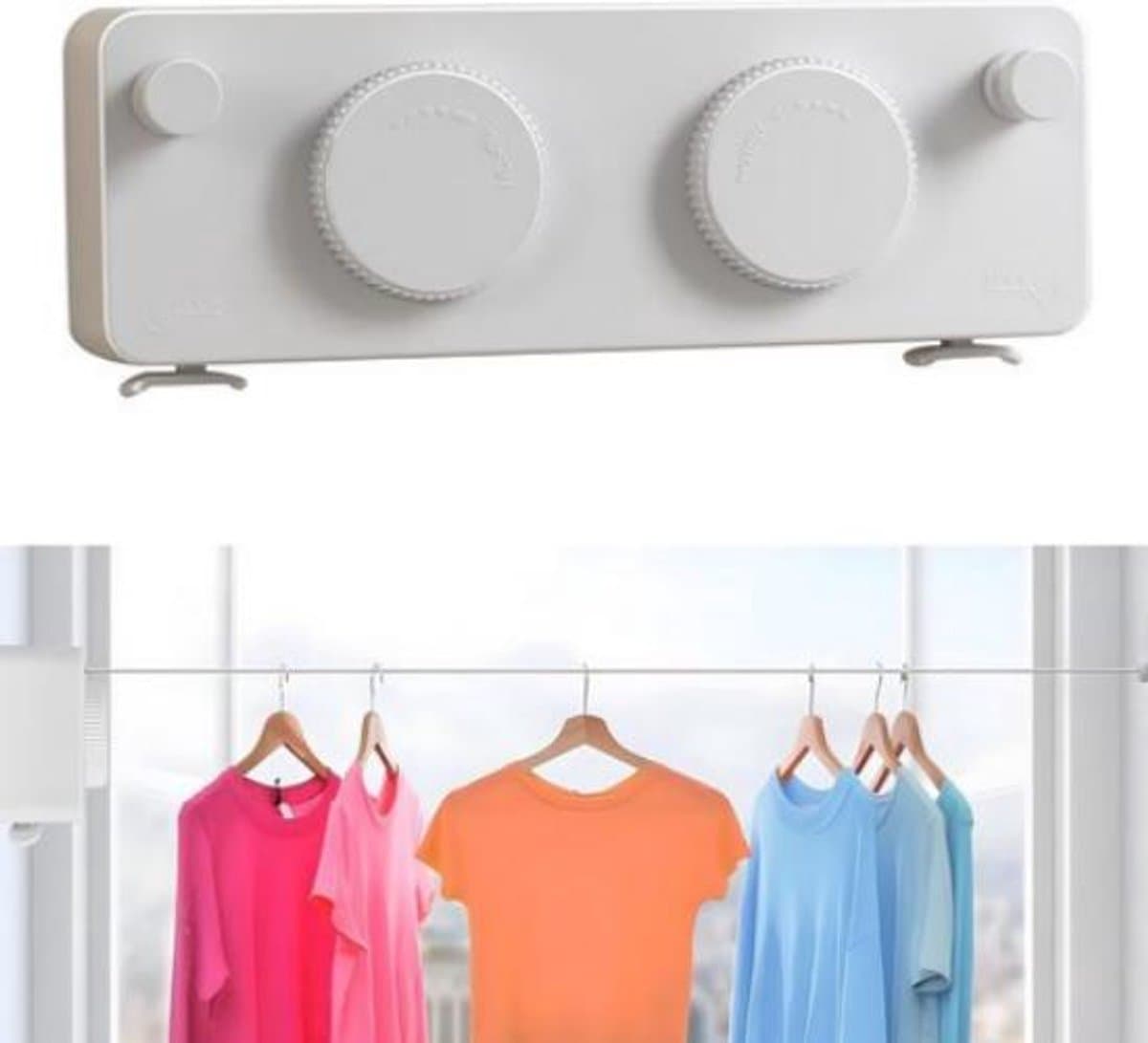 Uitschuifbare waslijn, wandmontage - dubbele, onzichtbare uitschuifbare waslijn voor badkamer, woonkamer, balkon, boorvrije stalen kabel - wit - 4,2 meter — afbeelding 1