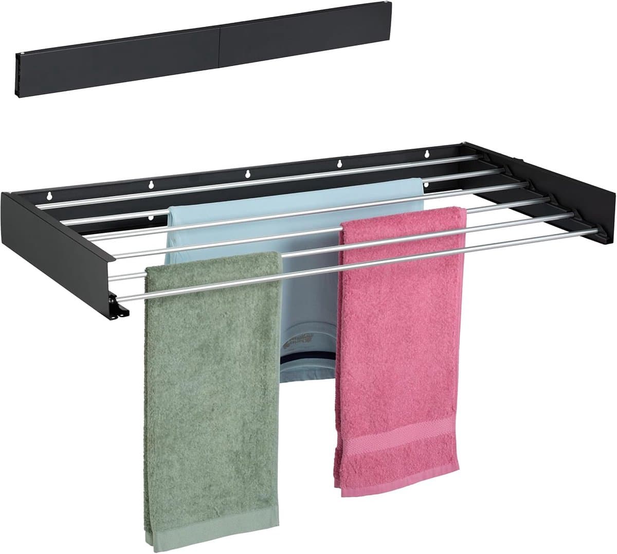 Solvix Wanddroogrek Inklapbaar – Wasrek Wandmontage – Uittrekbare Wandwasdroger voor Binnen en Buiten – 100 cm Zwart — afbeelding 1