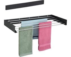 Solvix Wanddroogrek Inklapbaar – Wasrek Wandmontage – Uittrekbare Wandwasdroger voor Binnen en Buiten – 100 cm Zwart