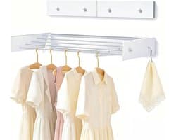 Drying rack, wall mounted carbon steel, 60 cm, extendable clothesline with 4 hooks, load capacity 25 kg, space-saving - ShopVlot