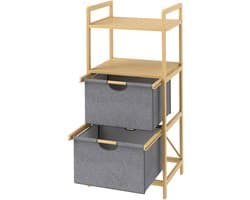 Bamboe wasrek met 2 stoffen wasmanden-open schappen-ruimtebesparend-natuurlijk hout