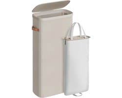 SONGMICS Wasmand, 65 liter, Wasmand, Wasbak, Eenvoudig te monteren, met deksel en handgrepen, Uitneembare waszak, 39 x 22 x 75 cm, Cappuccino Beige