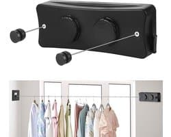 Intrekbare Waslijn - Wand Wasrek - Kleding Drogen - Dubbele Onzichtbare Lijn - 2 x 51 M - Zwart