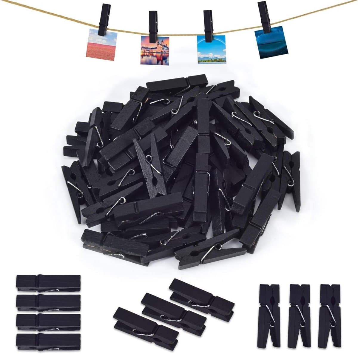 Mini Houten Knijpers - Fotoclips Decoratie - Knutselen Foto's Ophangen - Glad Houten Design - 3.5 cm - Goud — afbeelding 1
