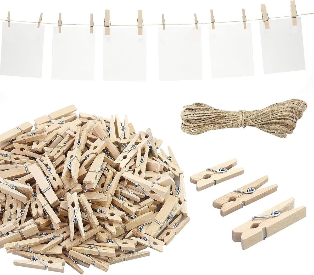 Mini Houten Knijpers - Decoratieve Clips - Foto's Ophangen - Natuurlijk Hout - 165 Stuks - Houtkleur — afbeelding 1